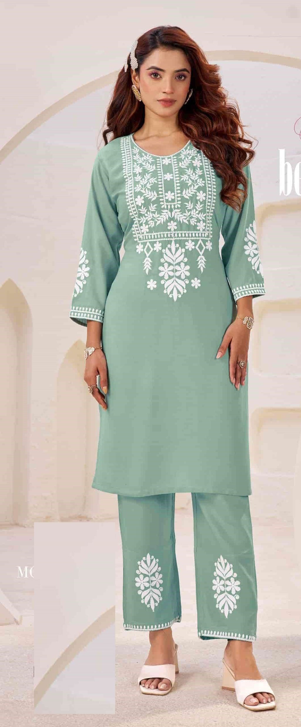 Lucknowi Work Casual Wear Mal Cotton Co-ord Set 1001