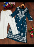 Peacock Blue Lucknowi Work Kurta & Pant Set 1211