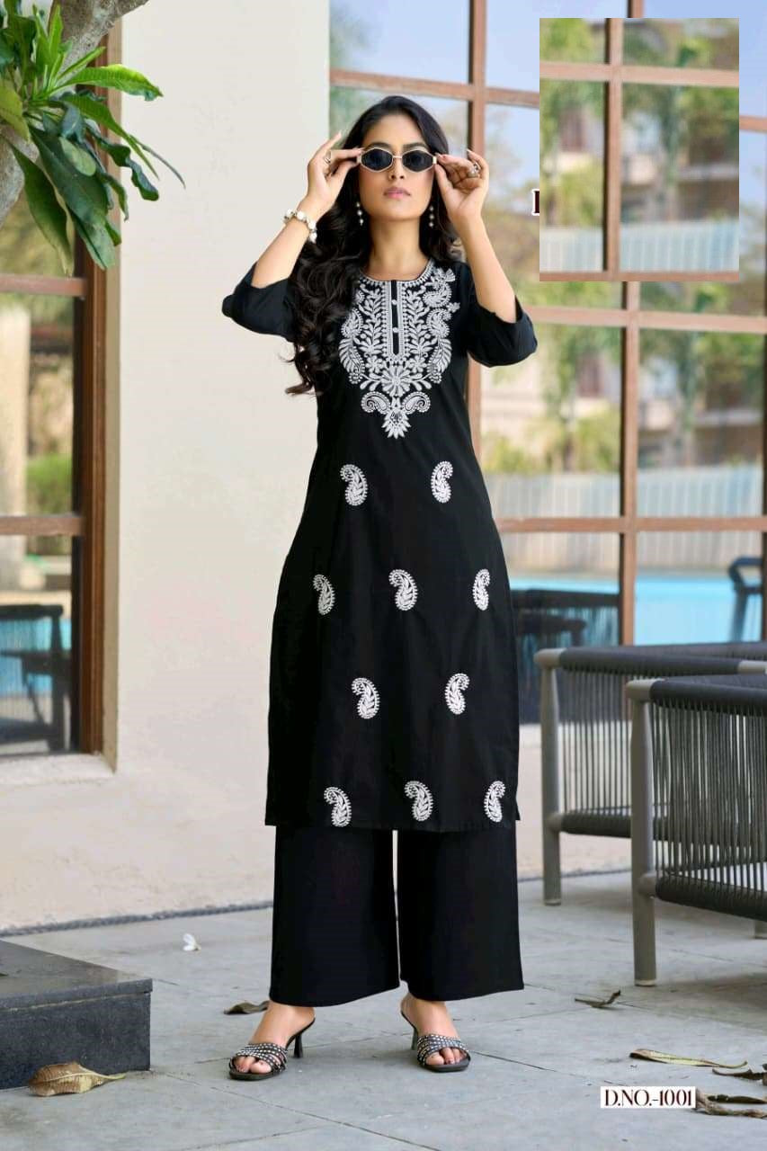 Cotton Slub Summer Wear Lucknowi Embroidery Kurta Set 1001