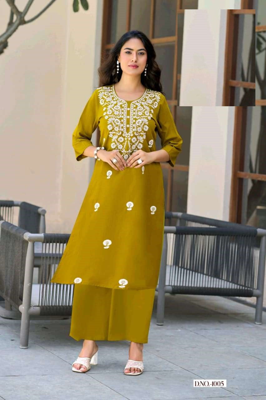 Cotton Slub Summer Wear Lucknowi Embroidery Kurta Set 1001