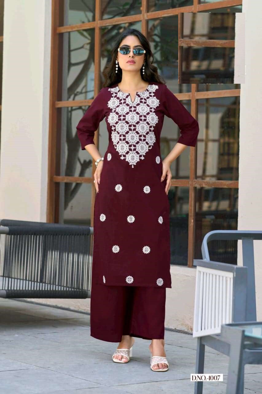 Cotton Slub Summer Wear Lucknowi Embroidery Kurta Set 1001