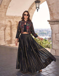 Indo-Western Heavy Wedding Collection Chinon Silk Crop Top, Jacket & Skirt Set 5580