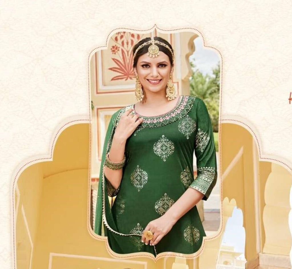 Bottle Green Soft Silk Full Stitch Gharara Set 2004