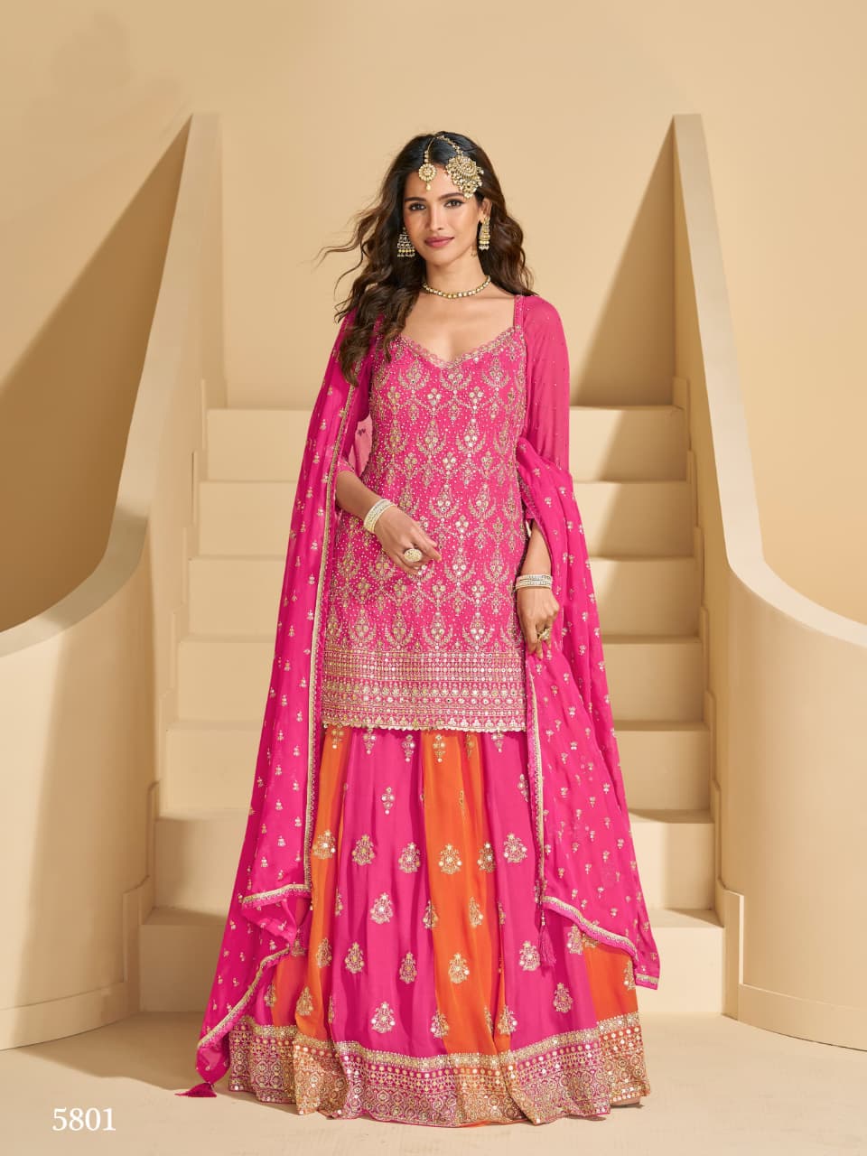 Wedding Collection Heavy Embroidery Georgette Full Stitched Skirt And Top Suit 5800