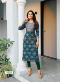 Peacock Bandhani Print Mal Cotton Straight Fit Kurti 1002