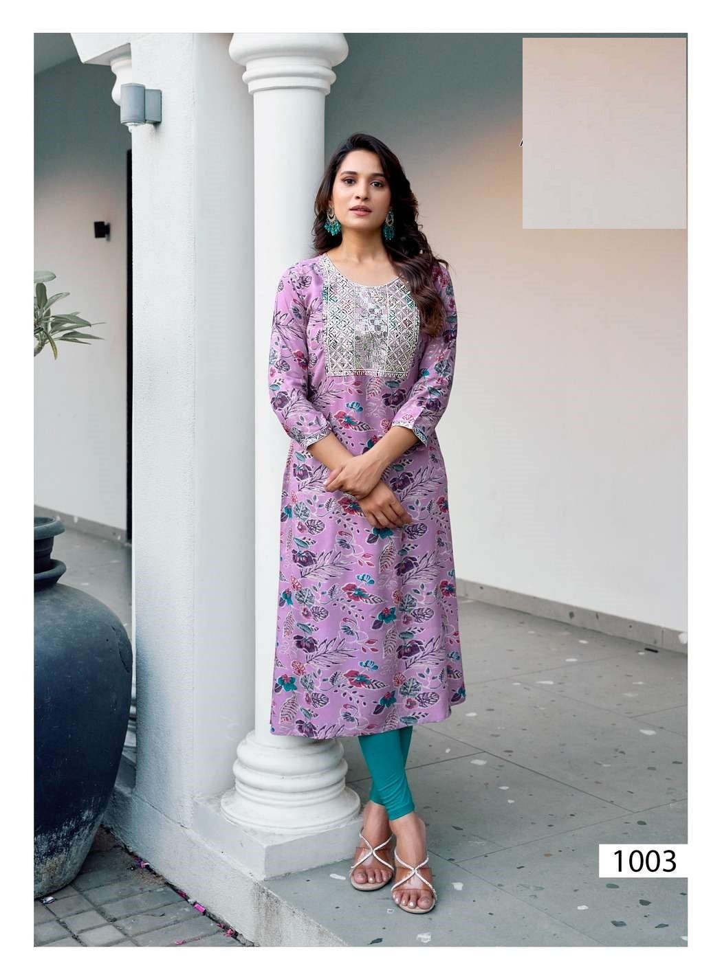 Purple Bandhani Print Mal Cotton Straight Fit Kurti 1003
