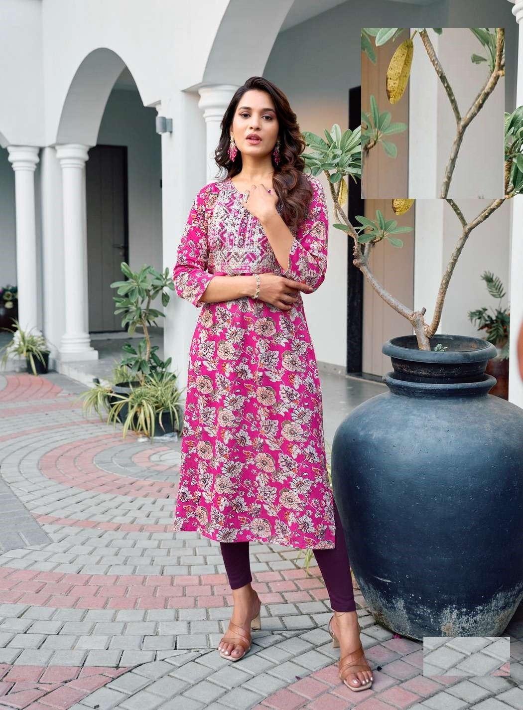 Rose Pink Bandhani Print Mal Cotton Straight Fit Kurti 1005