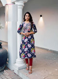 Dark Blue Bandhani Print Mal Cotton Straight Fit Kurti 1006