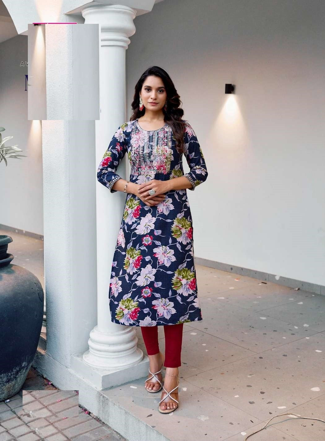 Dark Blue Bandhani Print Mal Cotton Straight Fit Kurti 1006
