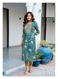 Blue Bandhani Print Mal Cotton Straight Fit Kurti 1007
