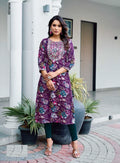 Dark Purple Bandhani Print Mal Cotton Straight Fit Kurti 1008
