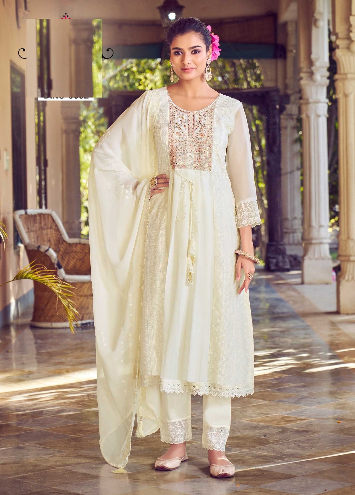 Pure White Georgette Chikankari Work Premium Full Stitch Suit 5062