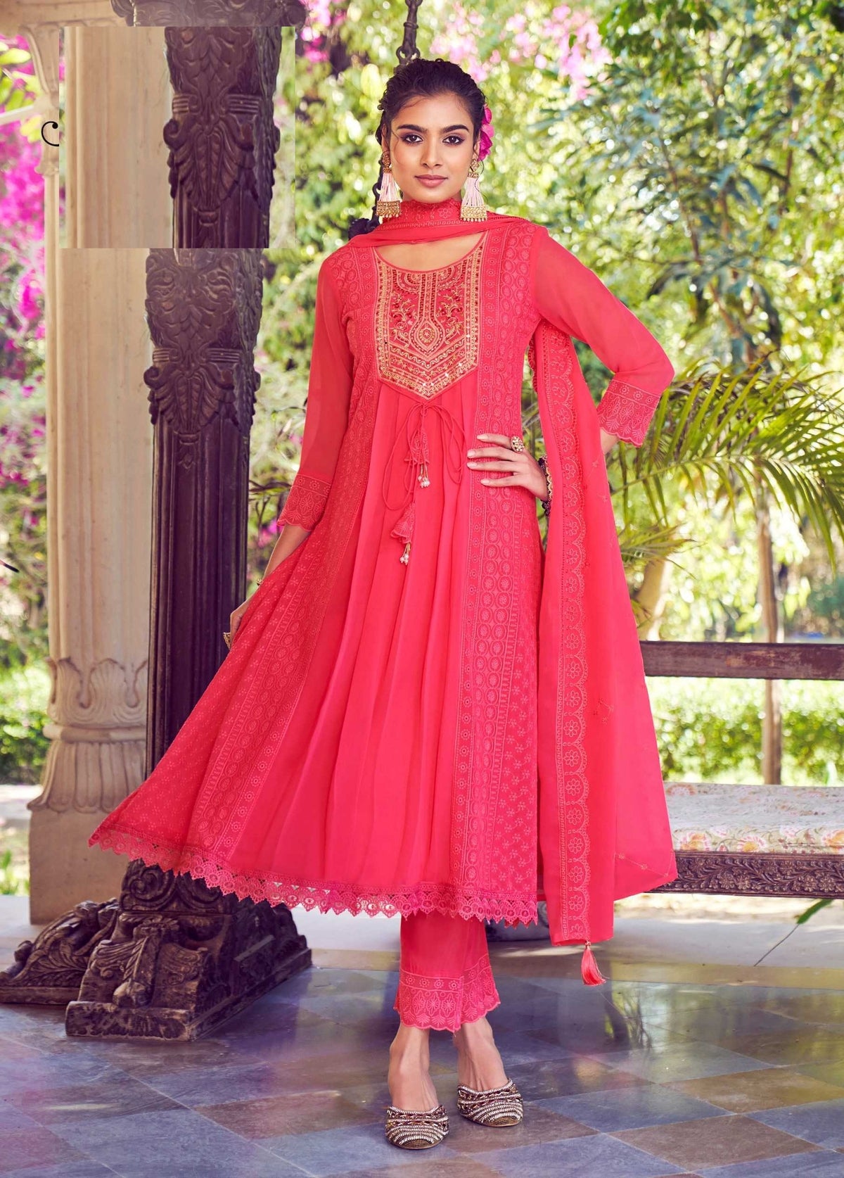 Pink Georgette Chikankari Work Premium Full Stitch Suit 5065