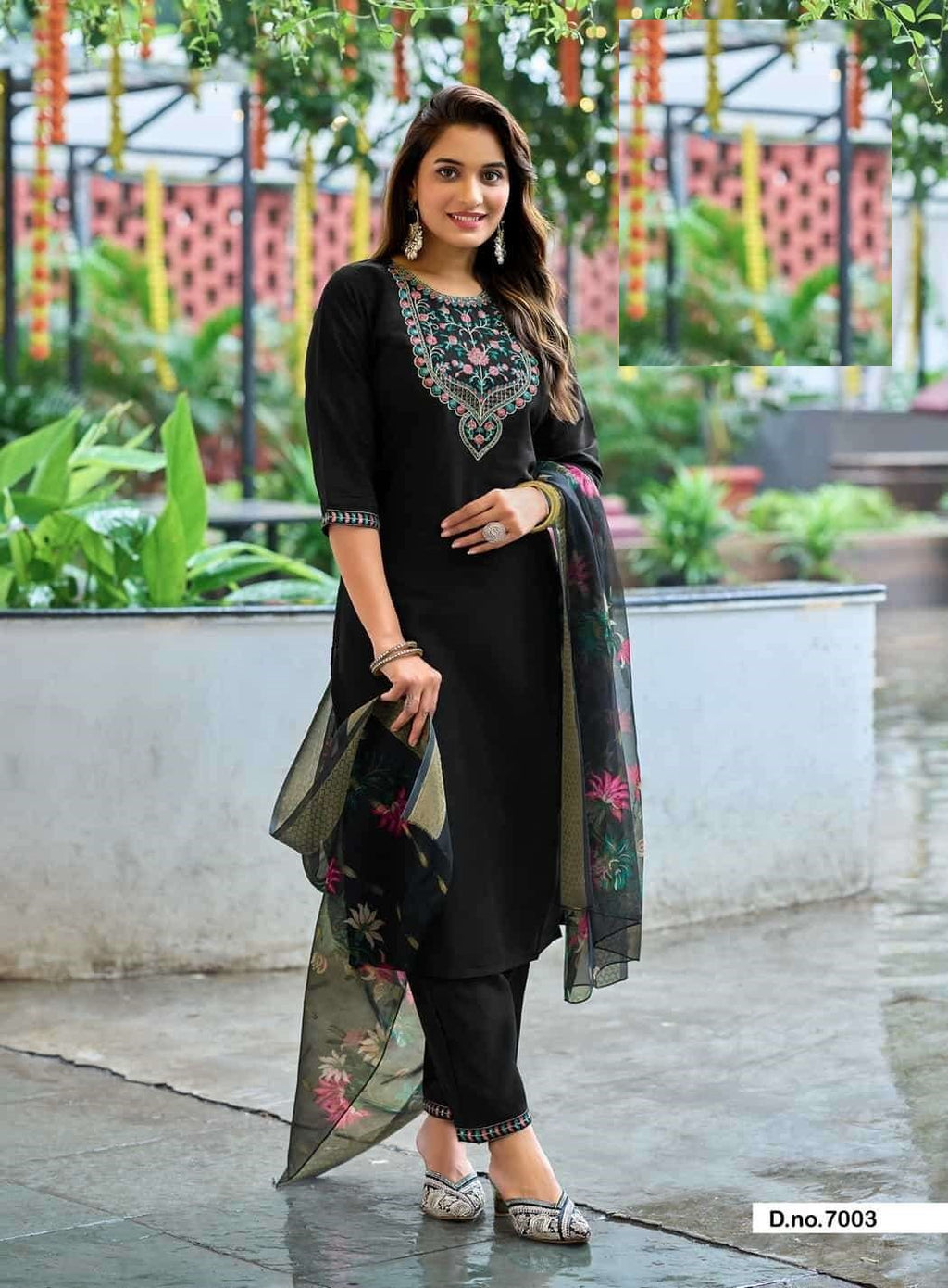 Casual Wear Embroidered Roman Silk Suit 7001