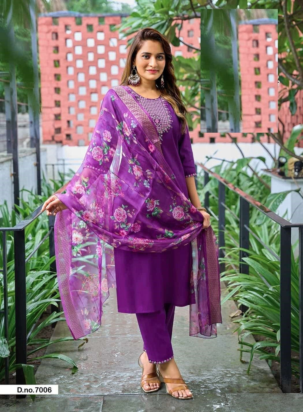 Casual Wear Embroidered Roman Silk Suit 7001