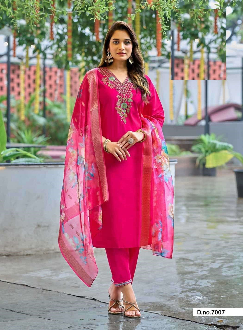 Casual Wear Embroidered Roman Silk Suit 7001