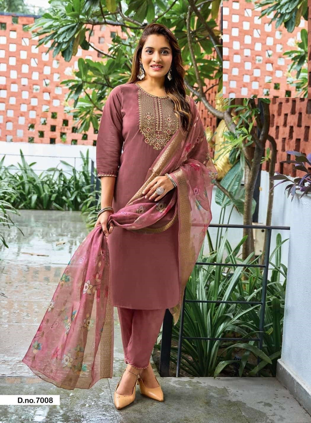 Casual Wear Embroidered Roman Silk Suit 7001