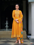 Golden Yellow Silk Anarkali Suit With Floral Organza Dupatta 22102