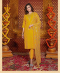 Yellow Silk Heavy V Neck Embroidery Organza Dupatta Full Stitch Suit 1003