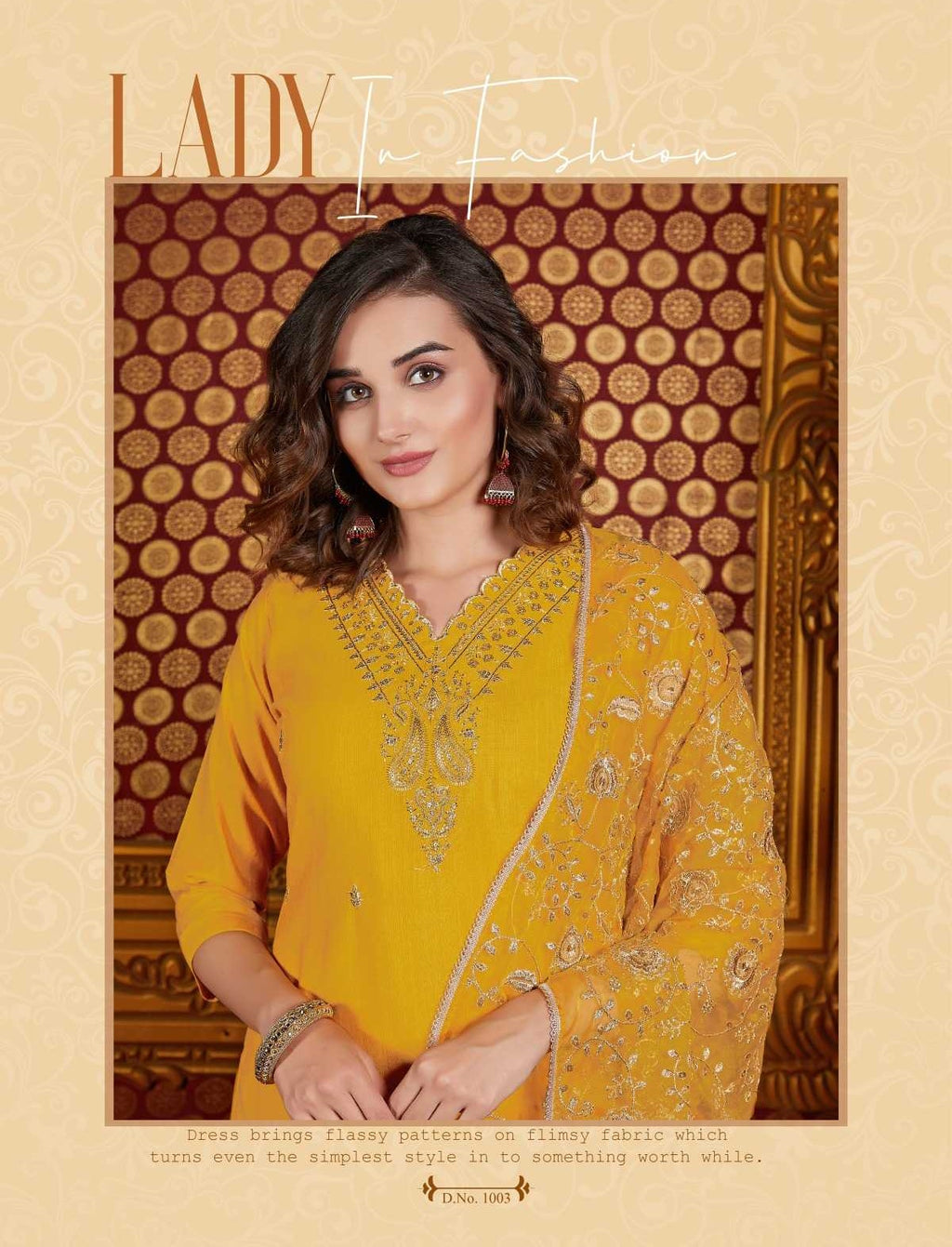 Yellow Silk Heavy V Neck Embroidery Organza Dupatta Full Stitch Suit 1003