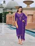 Dark Purple Silk Handwork Suit With Tulip Pants & Silk Dupatta 22004
