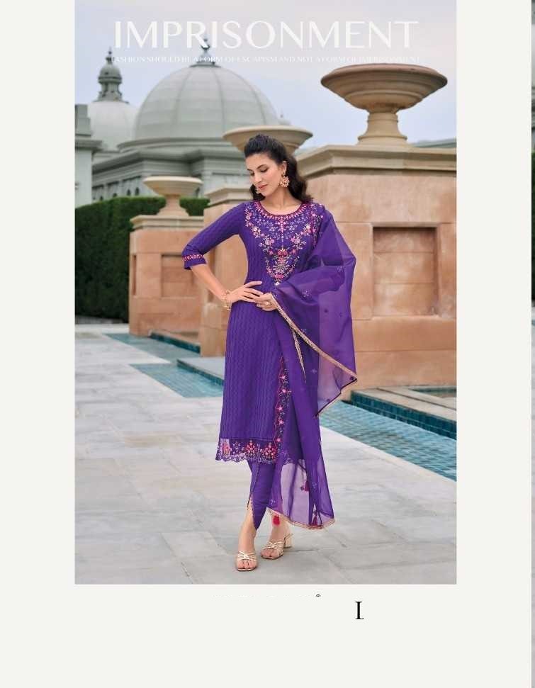 Dark Purple Silk Handwork Suit With Tulip Pants & Silk Dupatta 22004