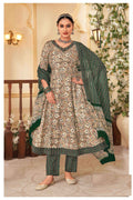Dark Green Pure Cotton Printed Anarkali Suit 407