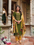 Mehndi Green Soft Silk Hand Work Top & Banarasi Bottom With Silk Dupatta Suit 23202