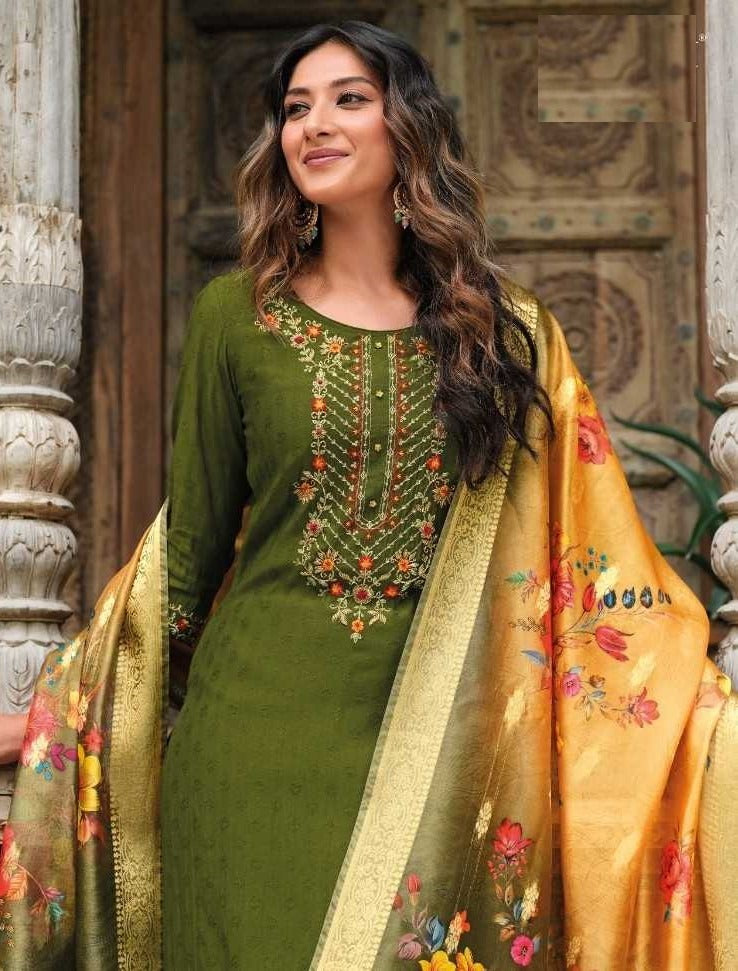 Mehndi Green Soft Silk Hand Work Top & Banarasi Bottom With Silk Dupatta Suit 23202