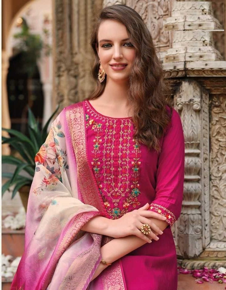 Red Soft Silk Hand Work Top & Banarasi Bottom With Silk Dupatta Suit 23204