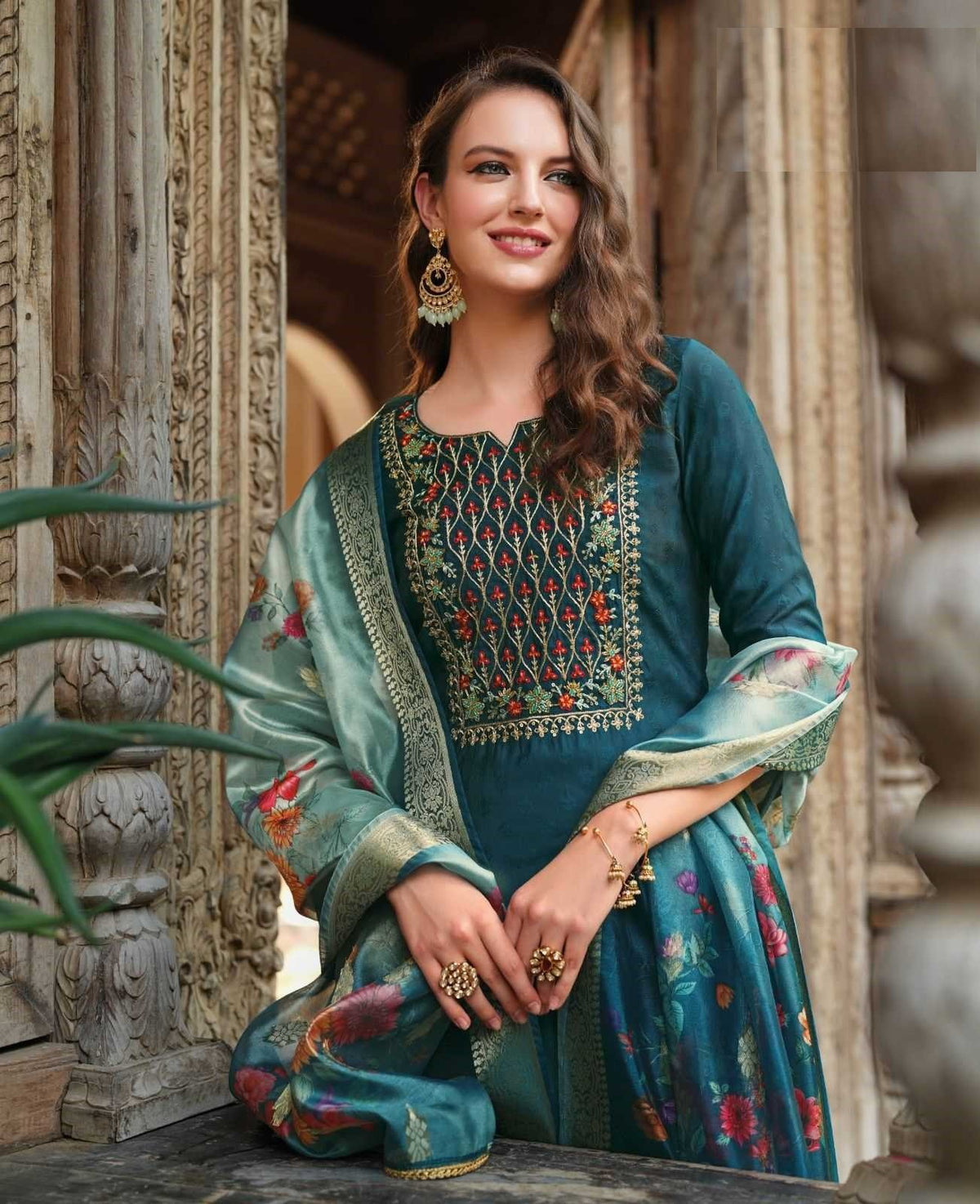 Peacock Blue Soft Silk Hand Work Top & Banarasi Bottom With Silk Dupatta Suit 23205