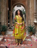 Lemon Green Soft Silk Hand Work Top & Banarasi Bottom With Silk Dupatta Suit 23206