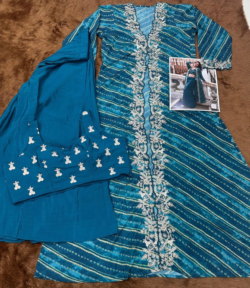 Wedding Collection Indo-Western Free Size Upto 42 Crop Top, Skirt & Shrug Set 10100