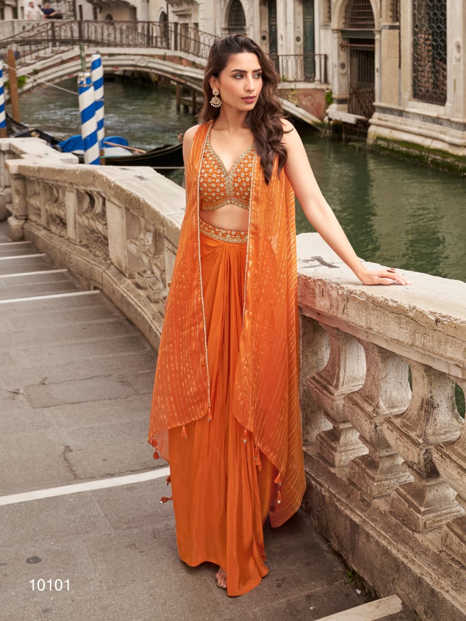 Wedding Collection Indo-Western Free Size Upto 42 Crop Top, Skirt & Shrug Set 10100