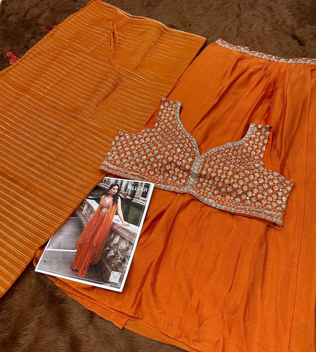 Wedding Collection Indo-Western Free Size Upto 42 Crop Top, Skirt & Shrug Set 10100