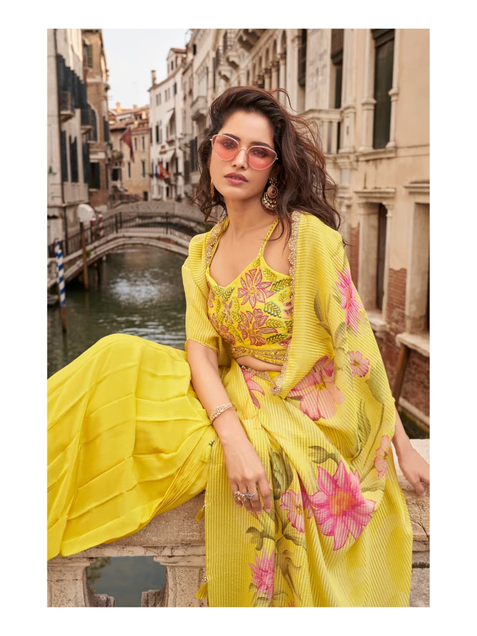 Wedding Collection Indo-Western Free Size Upto 42 Crop Top, Skirt & Shrug Set 10100