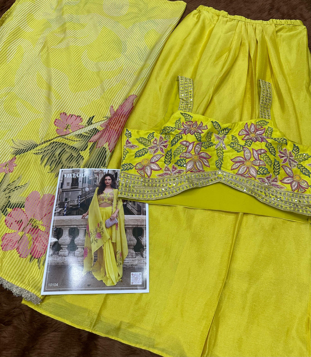 Wedding Collection Indo-Western Free Size Upto 42 Crop Top, Skirt & Shrug Set 10100