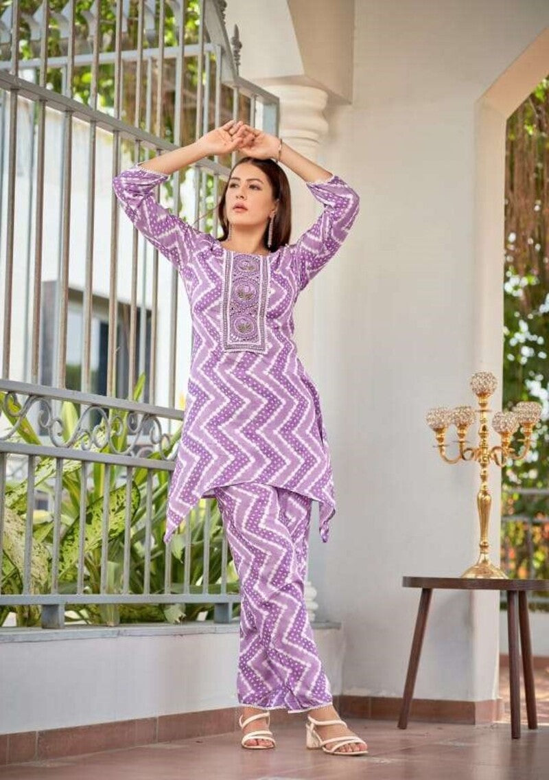 Pure Muslin Viscose Hand Work & Real Work Full Stitched Co-ord Set For Women 1001