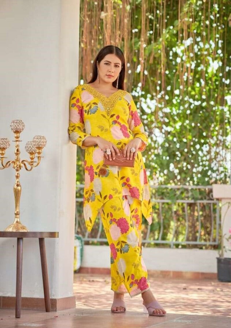 Pure Muslin Viscose Hand Work & Real Work Full Stitched Co-ord Set For Women 1001