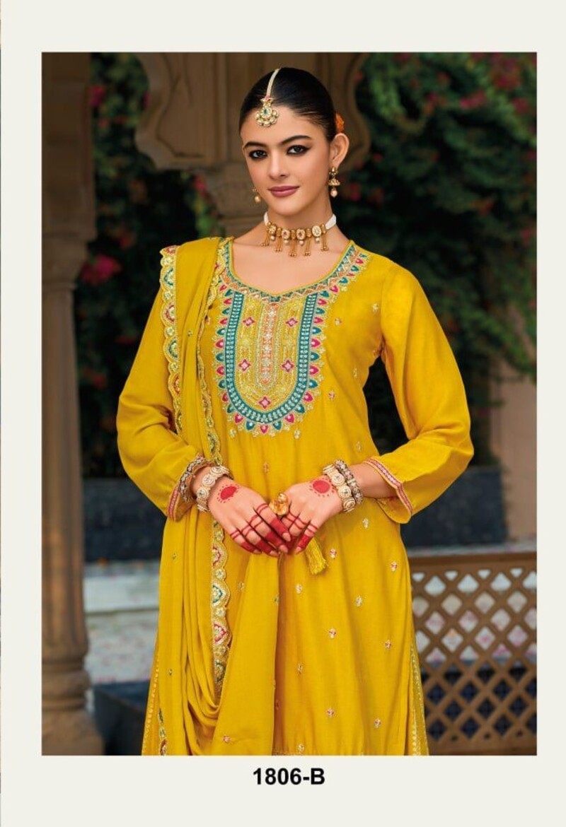 Fabulous Full Stitched Chinon Silk Palazzo Suit For Wedding 1806A