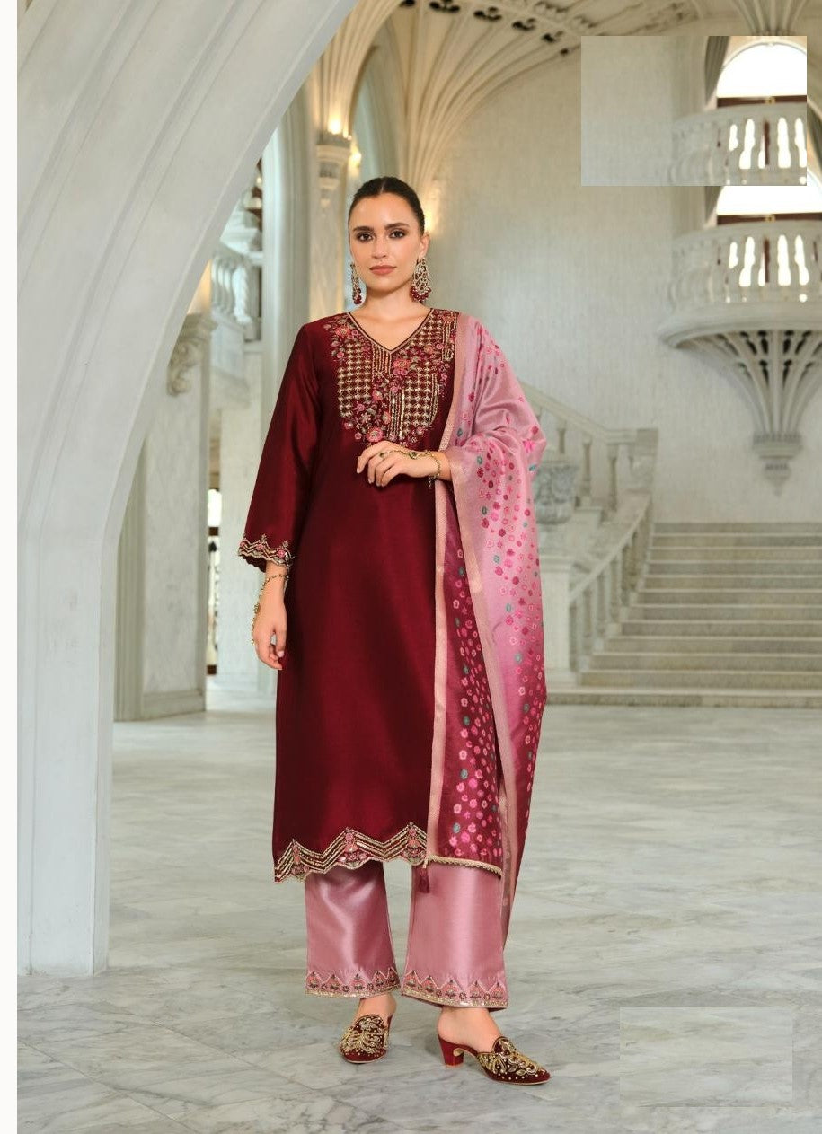 Festive Wear Hand Work Silk Suit With Organza Dupatta 27391