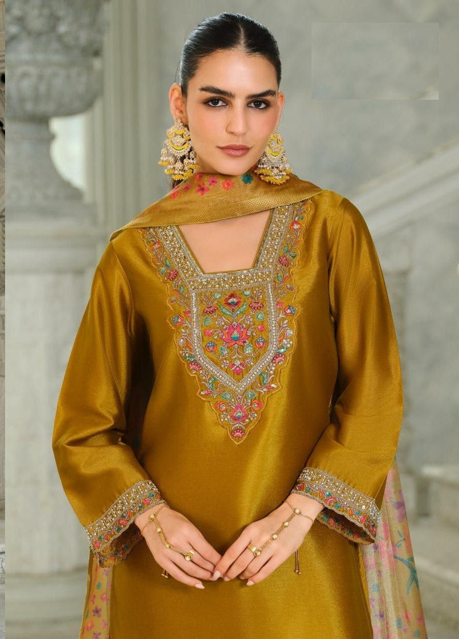 Festive Wear Hand Work Silk Suit With Organza Dupatta 27391