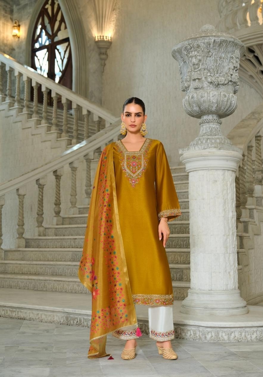 Festive Wear Hand Work Silk Suit With Organza Dupatta 27391