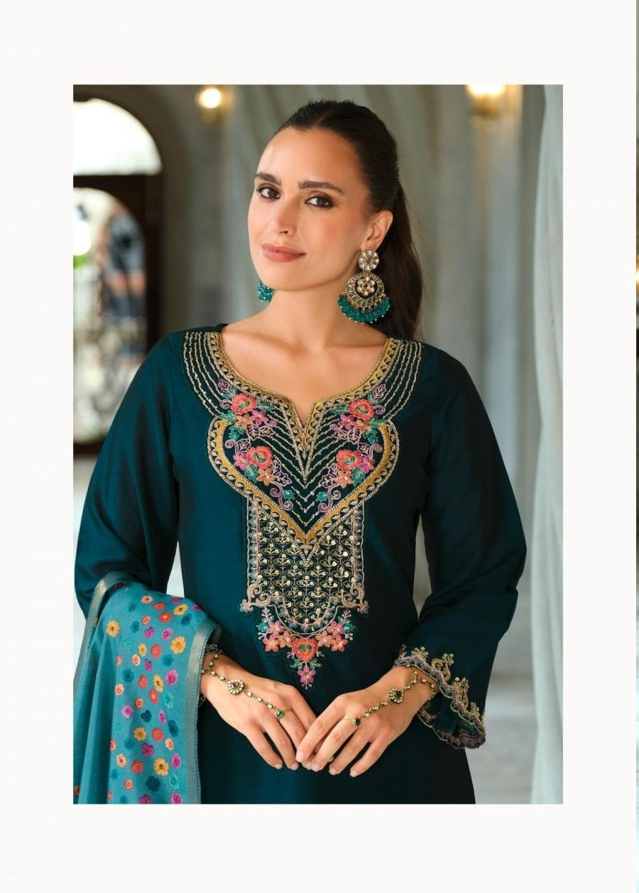 Festive Wear Hand Work Silk Suit With Organza Dupatta 27391