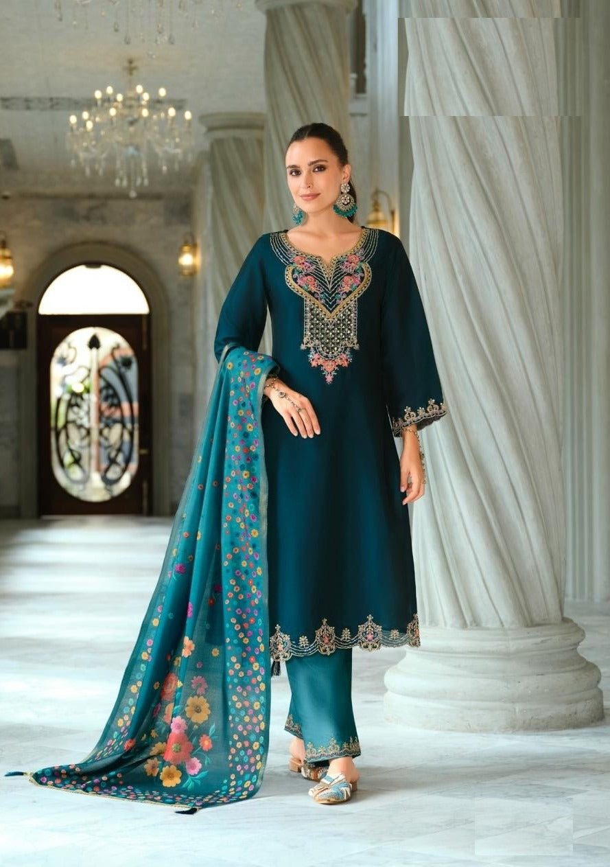 Festive Wear Hand Work Silk Suit With Organza Dupatta 27391