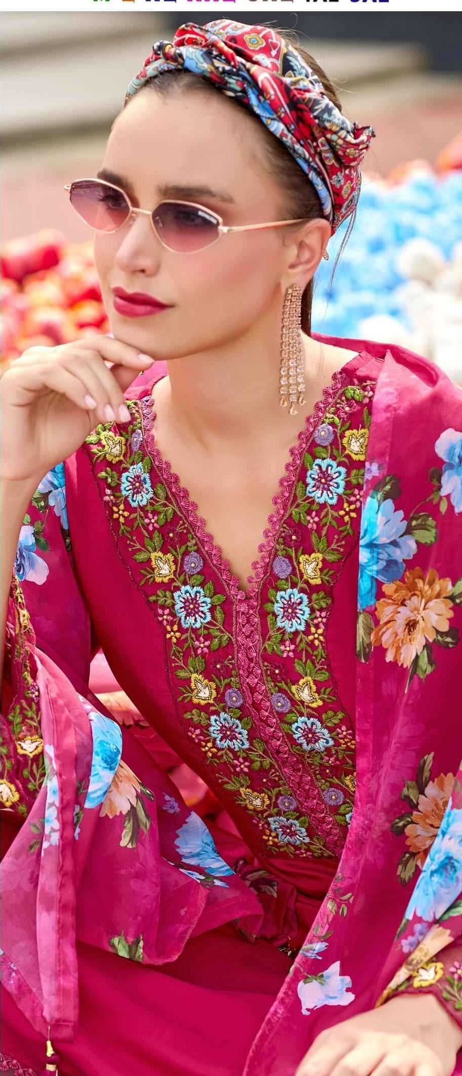 Rose Pink Roman Silk Floral Handwork Embroidery Suit With Organza Printed Dupatta 1002