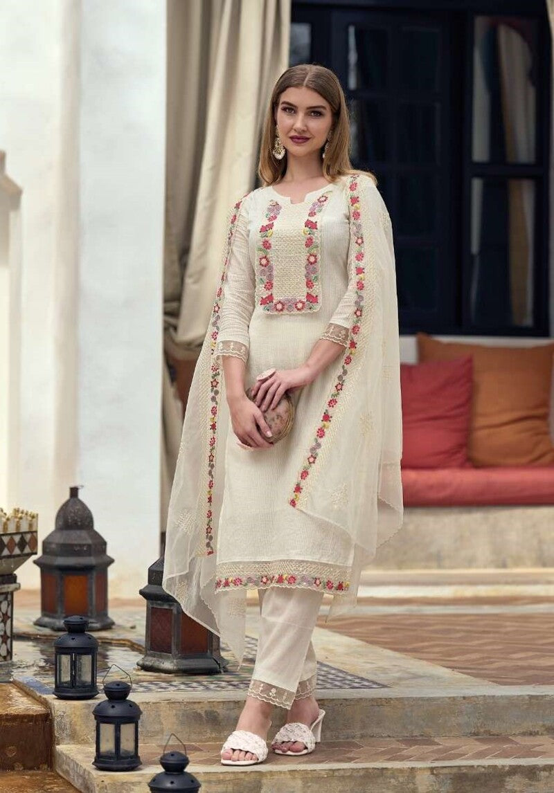 Pure Cotton Churidar Suit With Heavy Organza Dupatta 1122