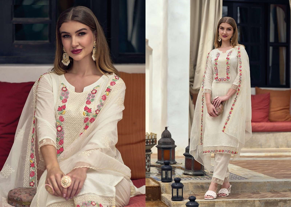 Pure Cotton Churidar Suit With Heavy Organza Dupatta 1122