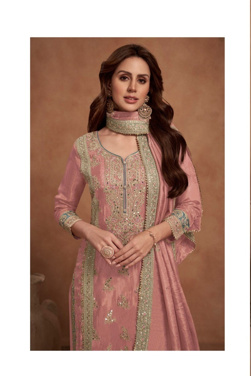 Heavy Embroidery Semi Stitched Silk Wedding Palazzo Suit 7453