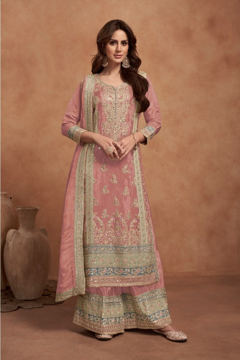 Heavy Embroidery Semi Stitched Silk Wedding Palazzo Suit 7453